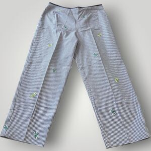 David Brooks Women's 12 Purple White Gingham Embroidered Straight Dress Pants